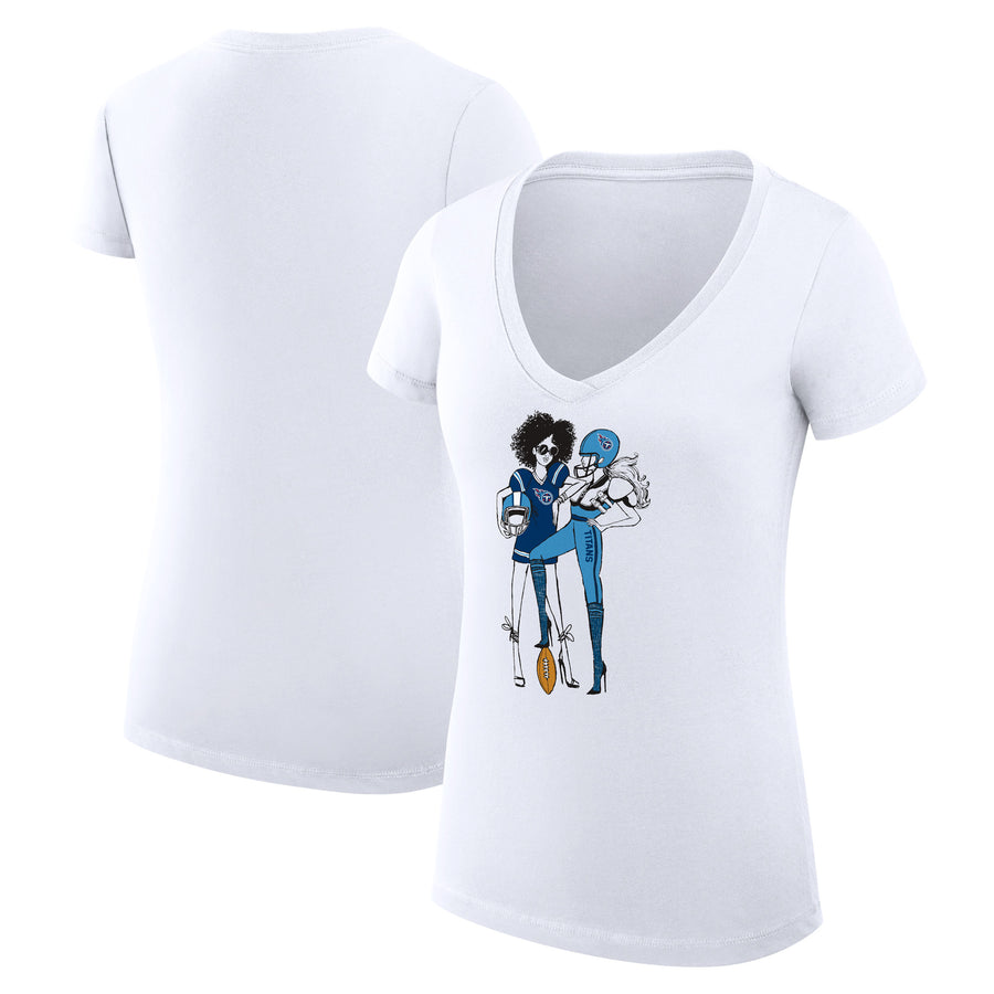 Women's G-III 4Her by Carl Banks White Tennessee Titans Football Girls Graphic V-Neck Fitted T-Shirt