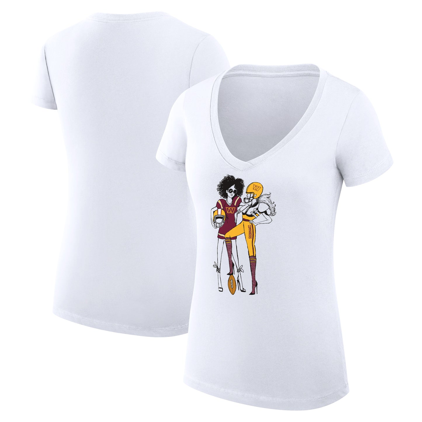 Women's G-III 4Her by Carl Banks White Washington Commanders Football Girls Graphic V-Neck Fitted T-Shirt