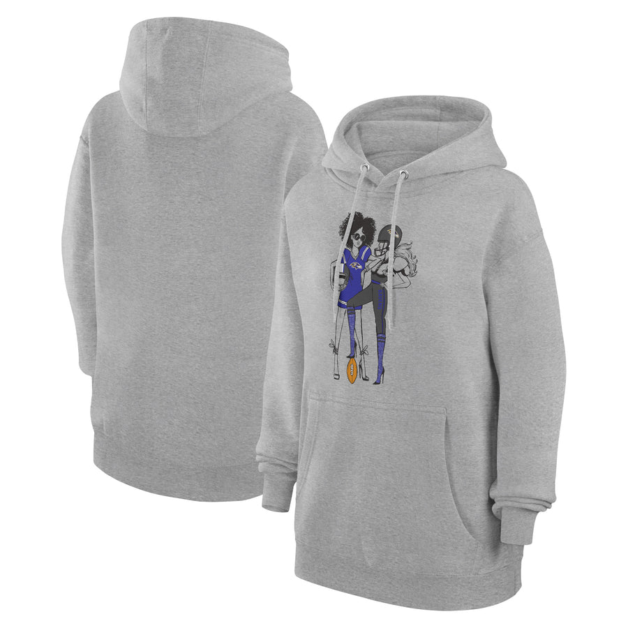 Women's G-III 4Her by Carl Banks  Heather Gray Baltimore Ravens Football Girls Graphic Pullover Hoodie