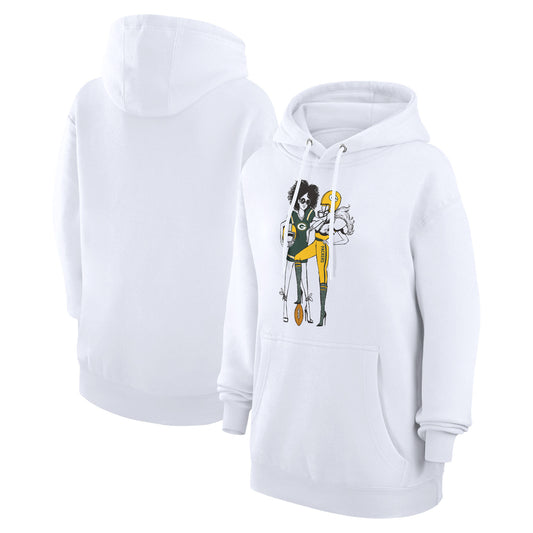 Women's G-III 4Her by Carl Banks  White Green Bay Packers Football Girls Graphic Pullover Hoodie