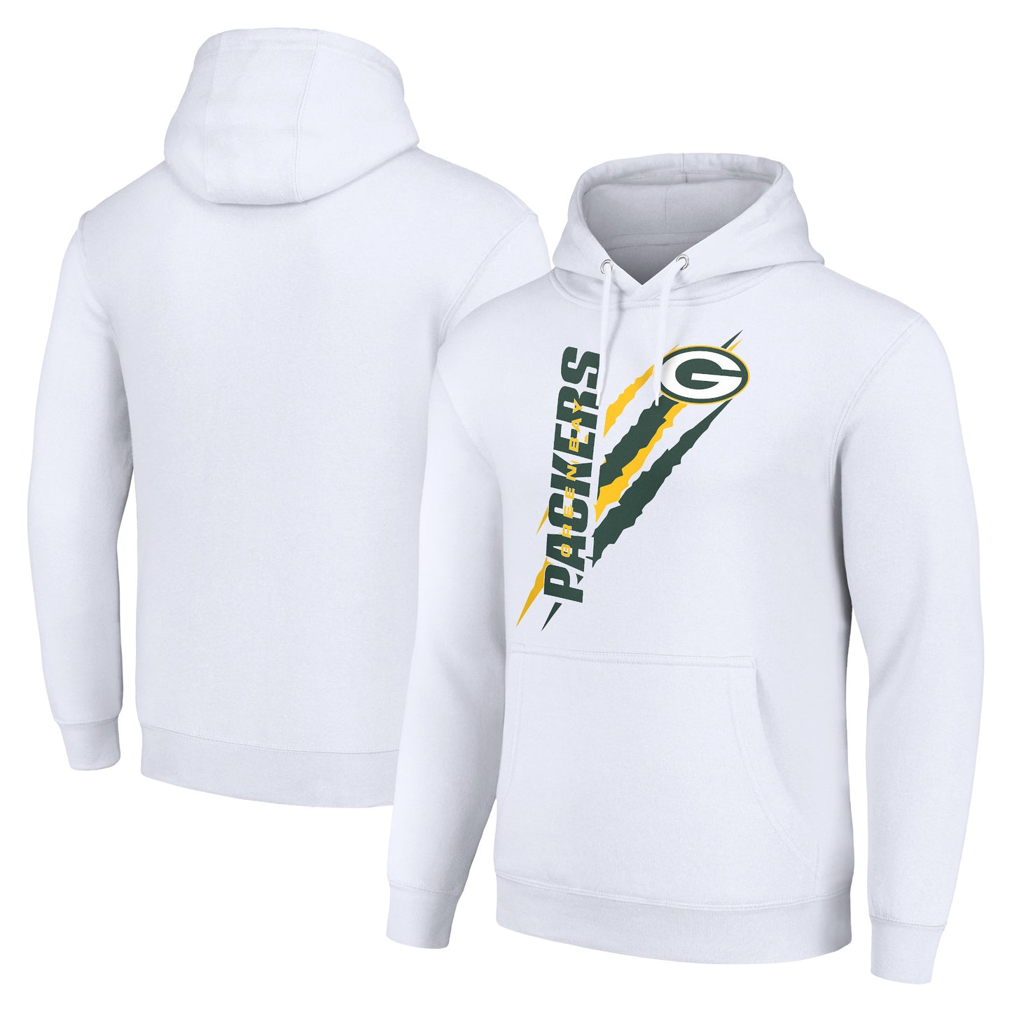 Unisex Starter White Green Bay Packers Color Scratch Fleece Pullover Hoodie