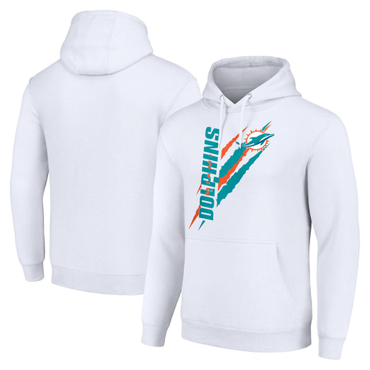 Unisex Starter White Miami Dolphins Color Scratch Fleece Pullover Hoodie