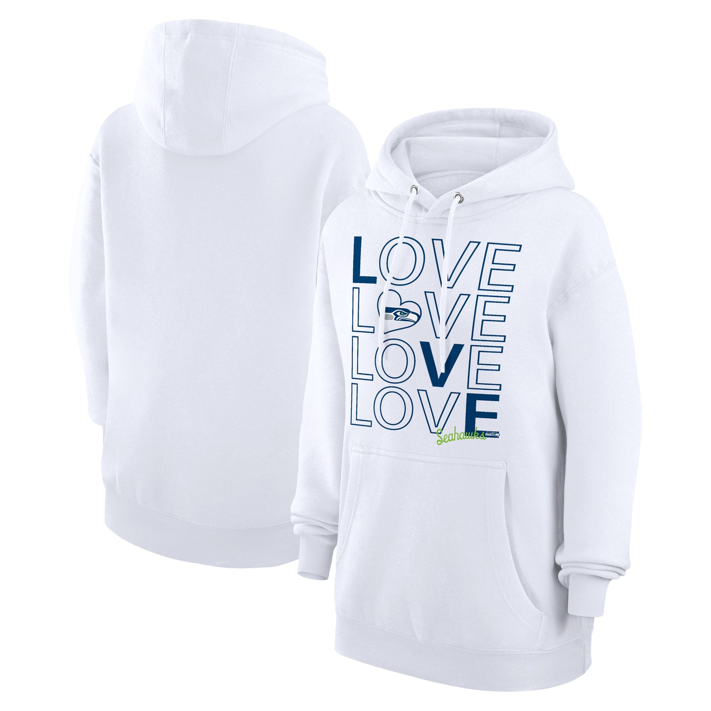 Women's G-III 4Her by Carl Banks  White Seattle Seahawks Love Graphic Pullover Hoodie