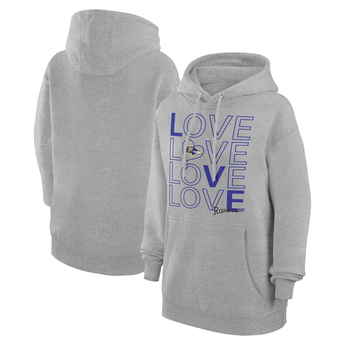 Women's G-III 4Her by Carl Banks  Heather Gray Baltimore Ravens Love Graphic Pullover Hoodie