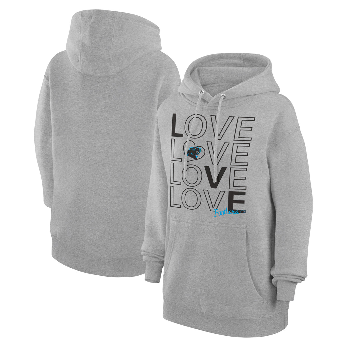 Women's G-III 4Her by Carl Banks  Heather Gray Carolina Panthers Love Graphic Pullover Hoodie