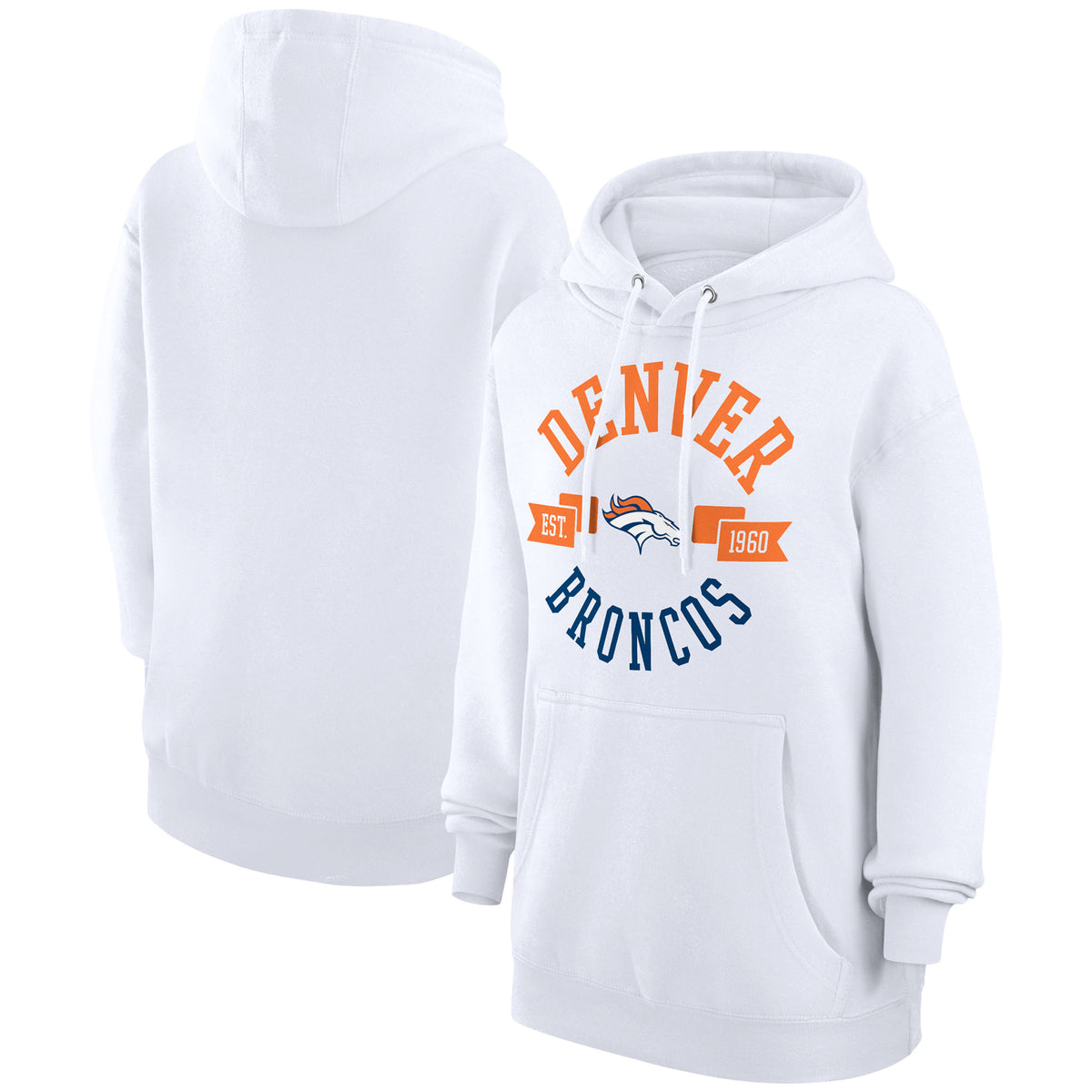 Women's G-III 4Her by Carl Banks White Denver Broncos City Graphic Team Fleece Pullover Hoodie