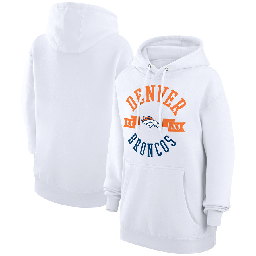 Women's G-III 4Her by Carl Banks White Denver Broncos City Graphic Team Fleece Pullover Hoodie