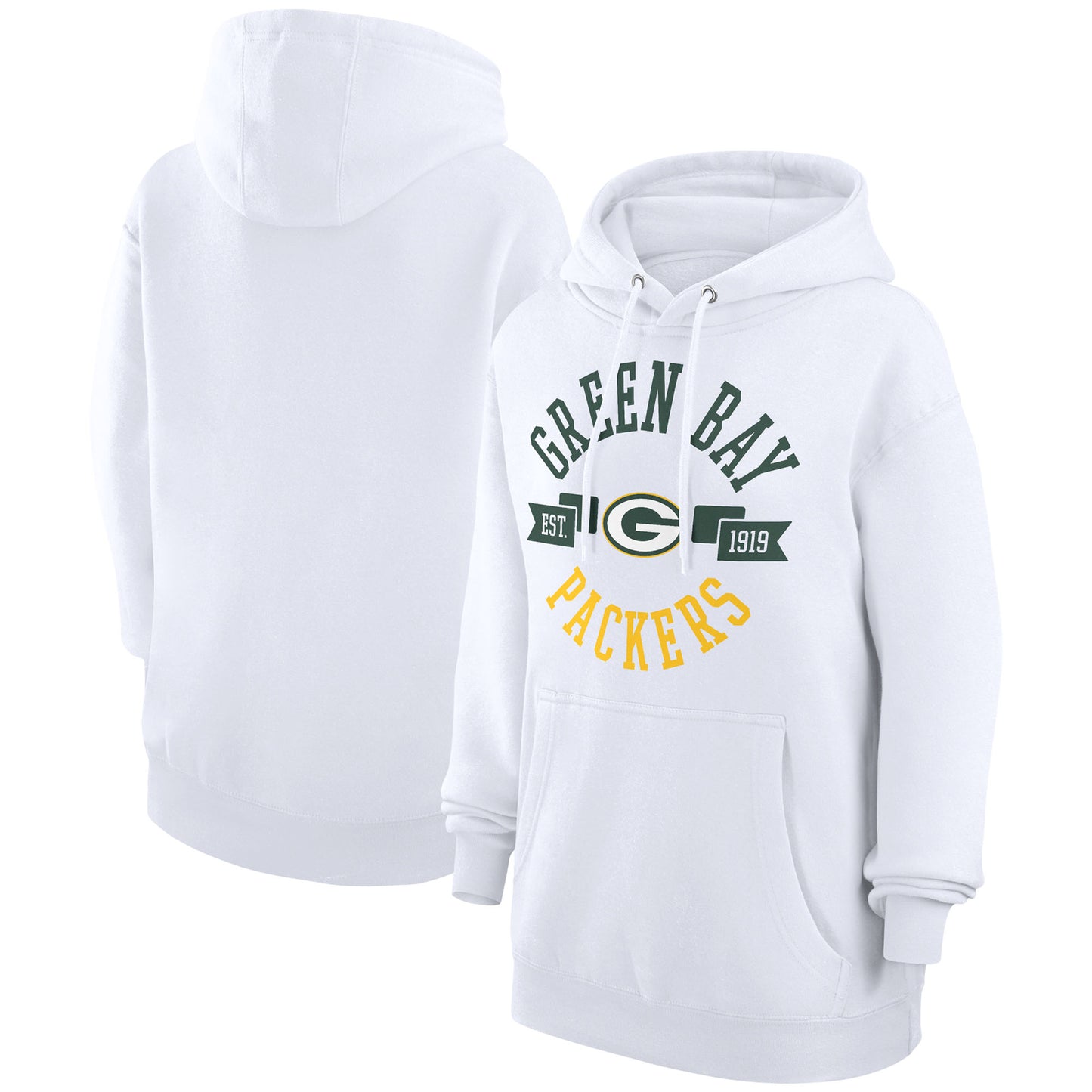 Women's G-III 4Her by Carl Banks White Green Bay Packers City Graphic Team Fleece Pullover Hoodie