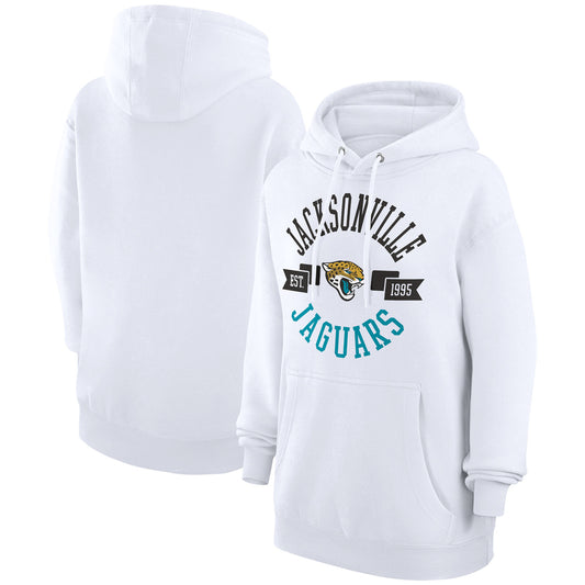 Women's G-III 4Her by Carl Banks White Jacksonville Jaguars City Graphic Team Fleece Pullover Hoodie