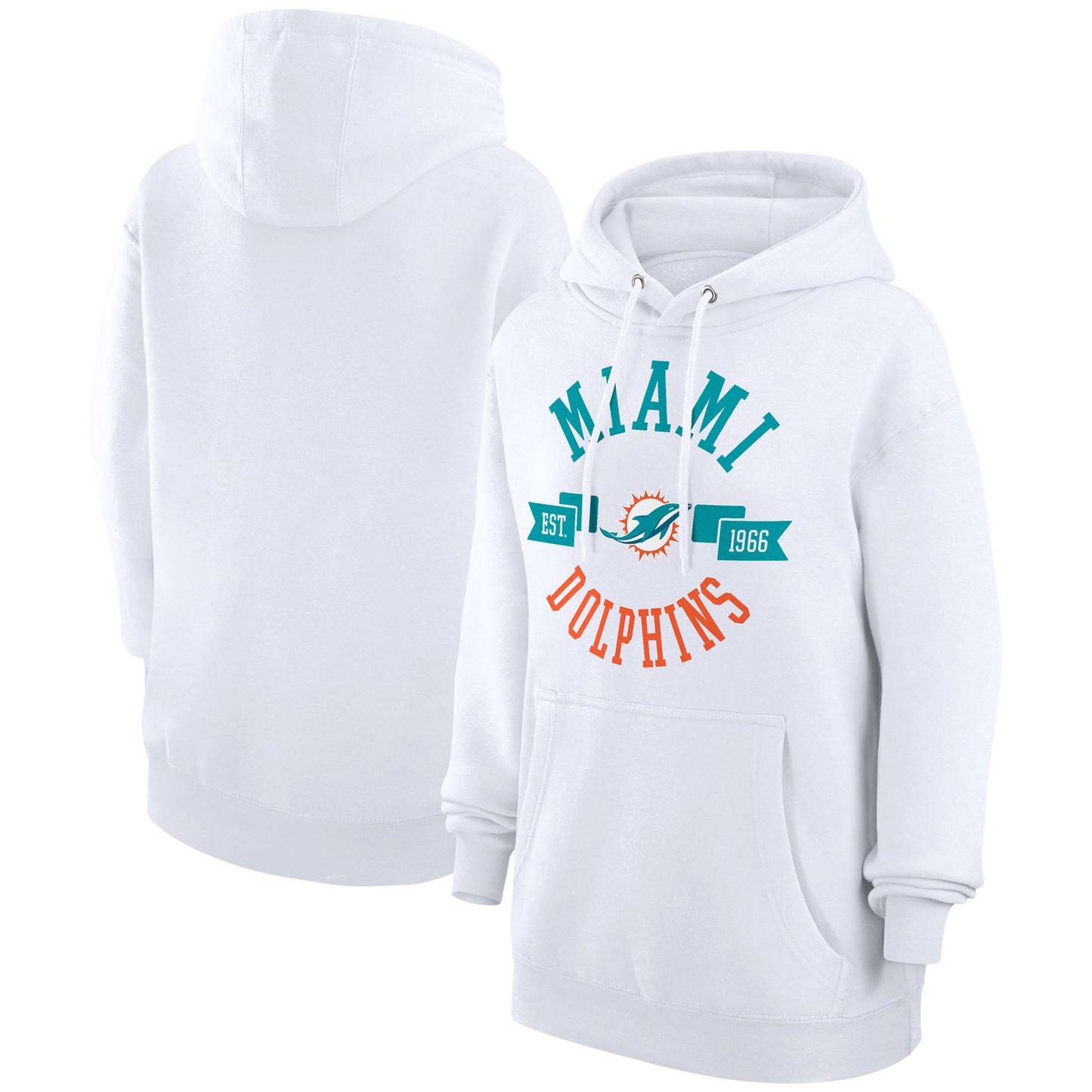 Women's G-III 4Her by Carl Banks White Miami Dolphins City Graphic Team Fleece Pullover Hoodie