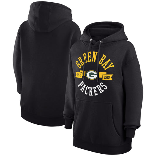 Women's G-III 4Her by Carl Banks Black Green Bay Packers City Graphic Team Fleece Pullover Hoodie