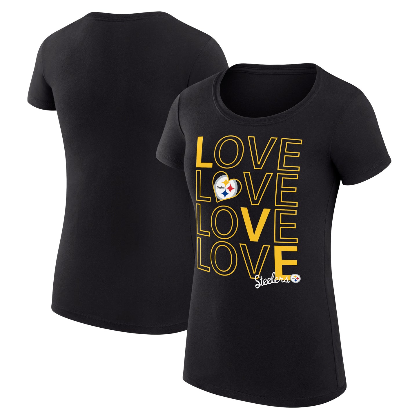 Women's G-III 4Her by Carl Banks Black Pittsburgh Steelers Love Graphic Fitted T-Shirt