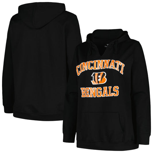 Women's Fanatics Black Cincinnati Bengals Plus Size Heart and Soul V-Neck Pullover Hoodie