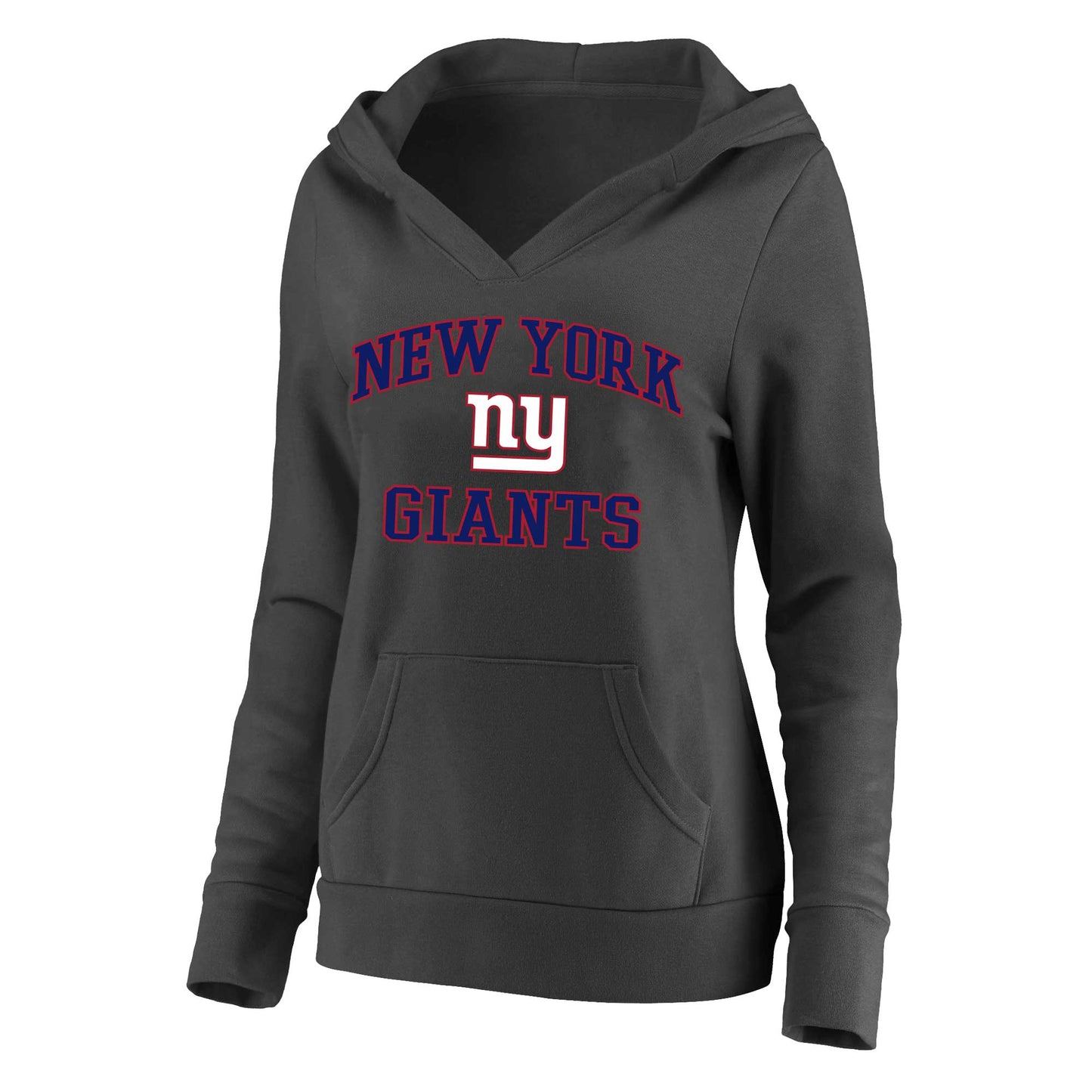 Women's Fanatics Charcoal New York Giants Plus Size Heart and Soul V-Neck Pullover Hoodie