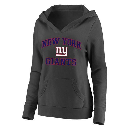 Women's Fanatics Charcoal New York Giants Plus Size Heart and Soul V-Neck Pullover Hoodie