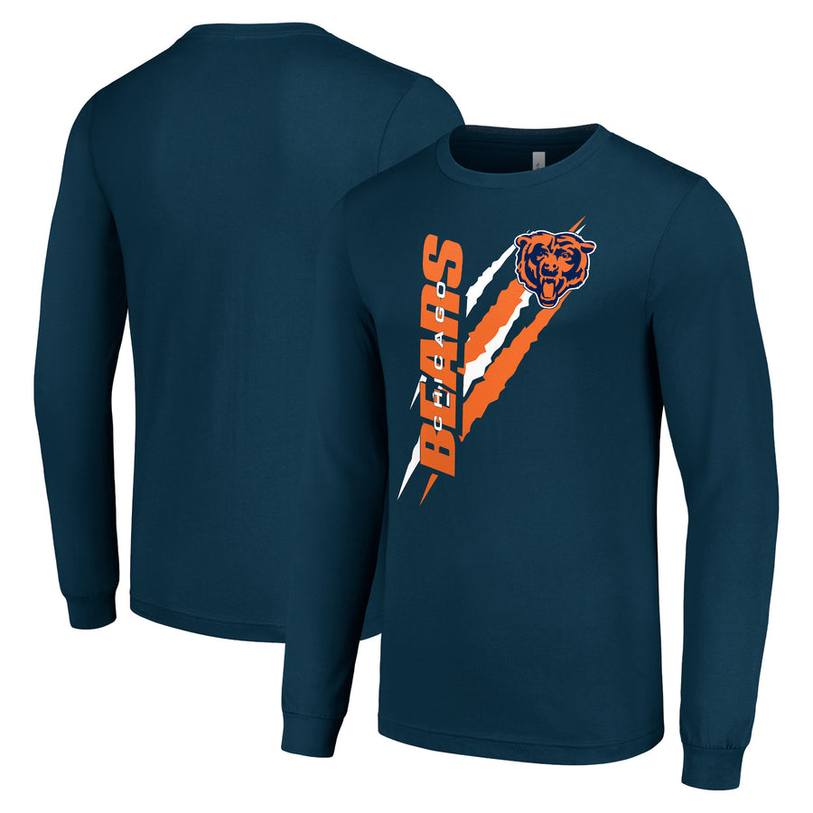Men's Starter  Navy Chicago Bears Color Scratch Long Sleeve T-Shirt