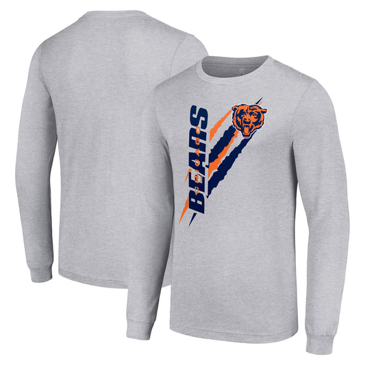 Men's Starter  Heather Gray Chicago Bears Color Scratch Long Sleeve T-Shirt