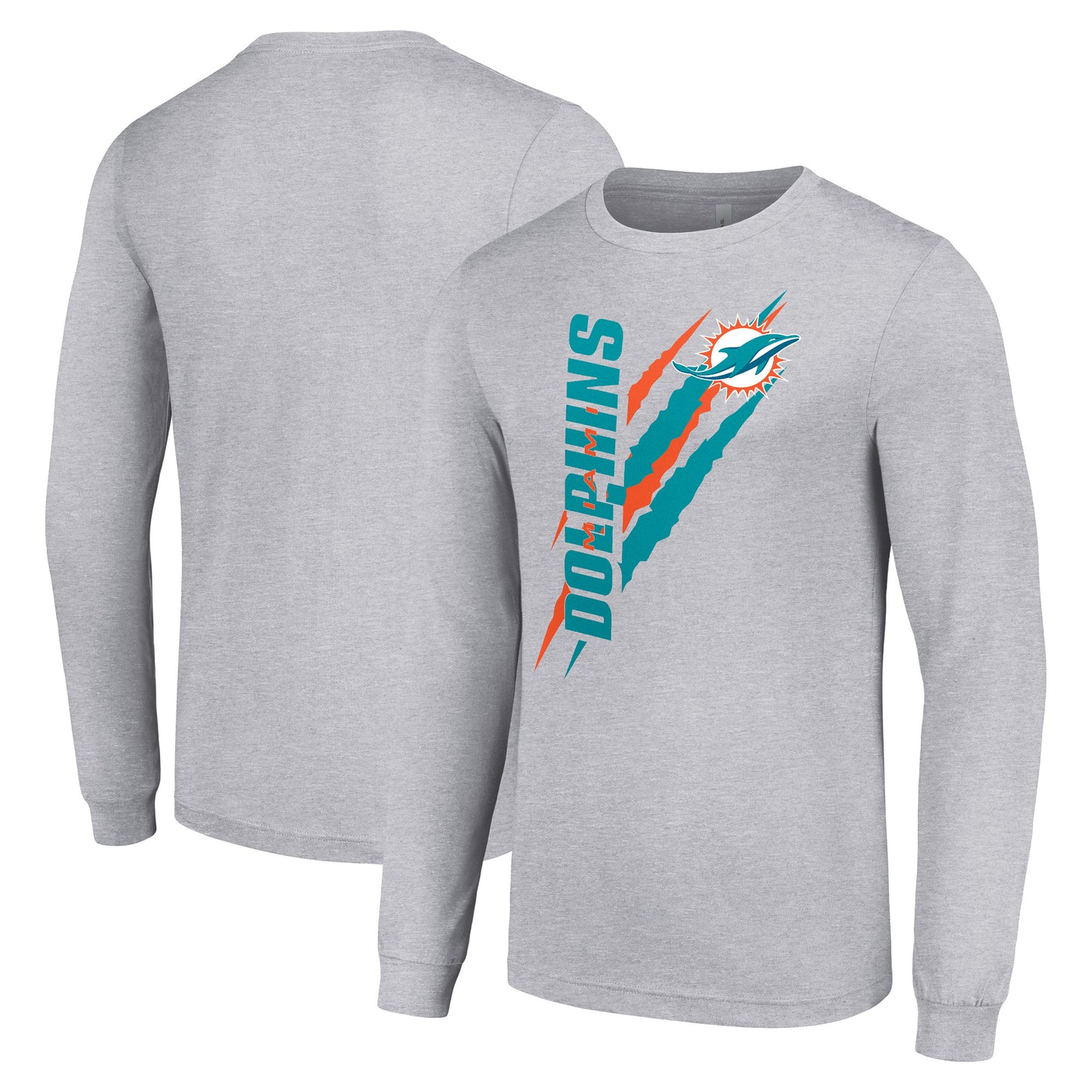 Men's Starter  Heather Gray Miami Dolphins Color Scratch Long Sleeve T-Shirt