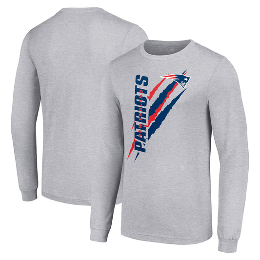 Men's Starter  Heather Gray New England Patriots Color Scratch Long Sleeve T-Shirt