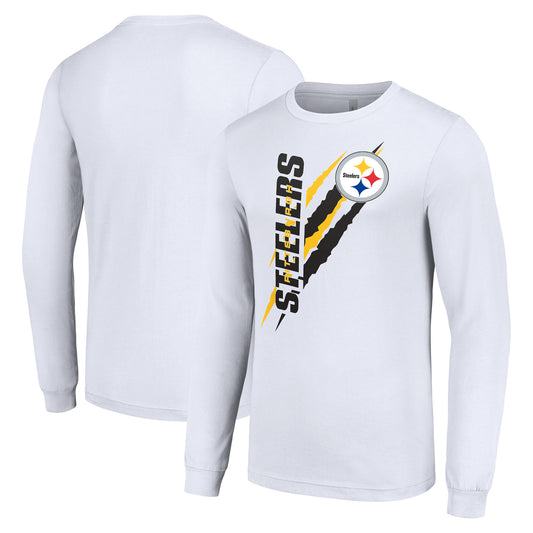 Men's Starter  White Pittsburgh Steelers Color Scratch Long Sleeve T-Shirt