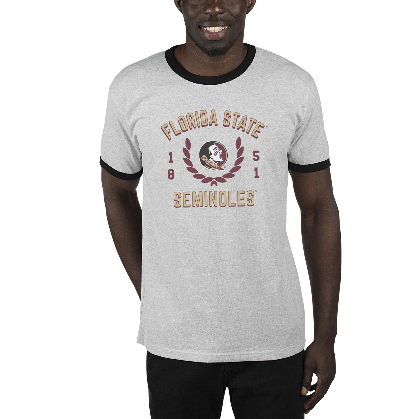Men's Uscape Apparel Ash/Black Florida State Seminoles Renew Ringer T-Shirt