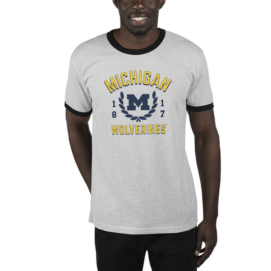 Men's Uscape Apparel Ash/Black Michigan Wolverines Renew Ringer T-Shirt