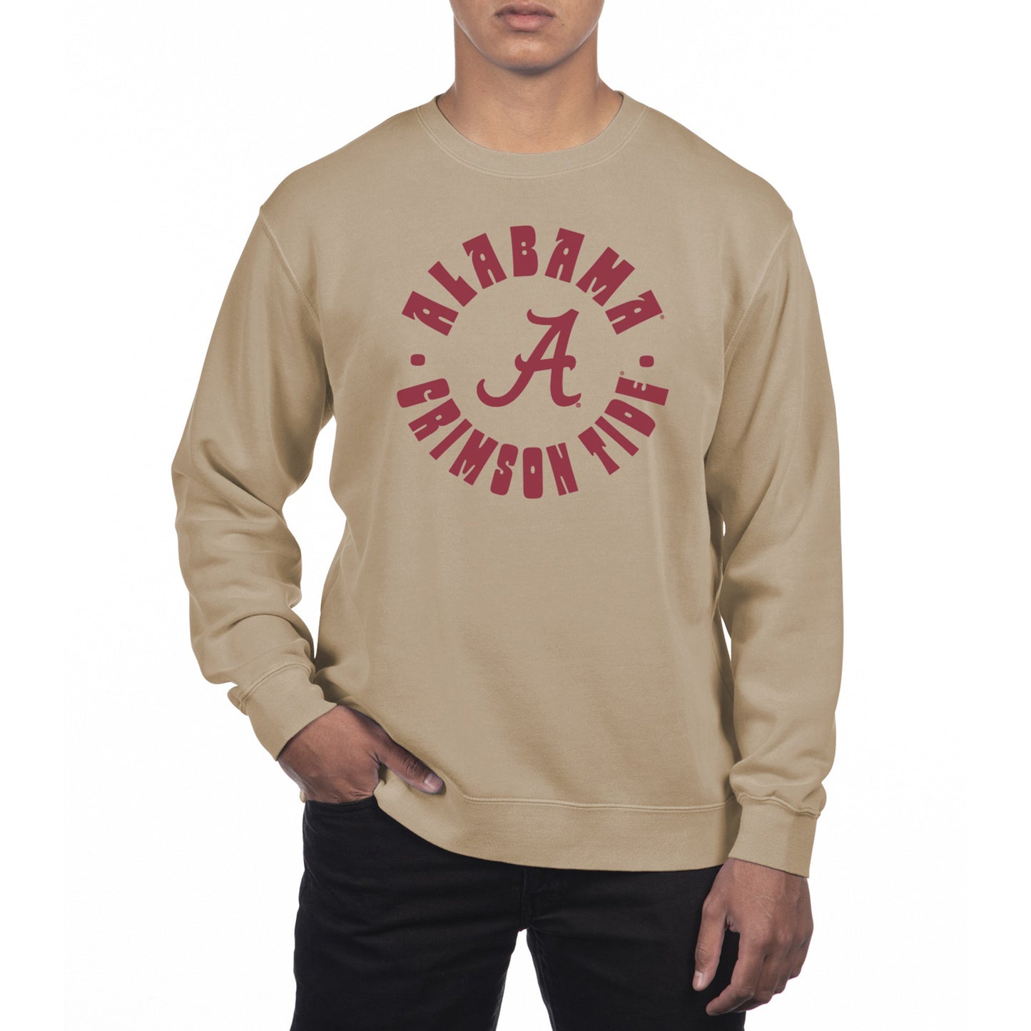 Men's Uscape Apparel Cream Alabama Crimson Tide Pigment Dyed Fleece Crew Neck Sweatshirt