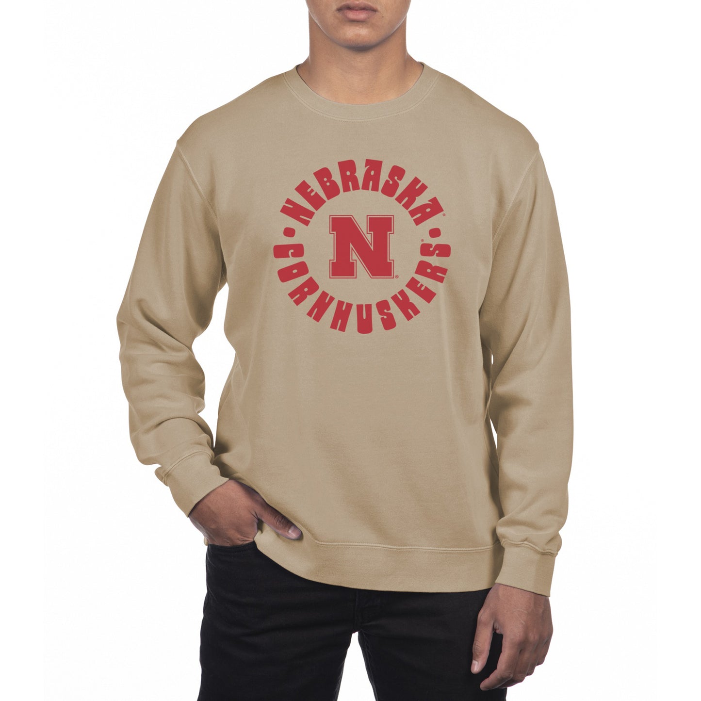 Men's Uscape Apparel Cream Nebraska Huskers Pigment Dyed Fleece Crew Neck Sweatshirt