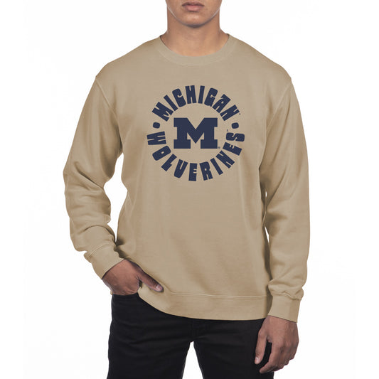 Men's Uscape Apparel Cream Michigan Wolverines Pigment Dyed Fleece Crew Neck Sweatshirt