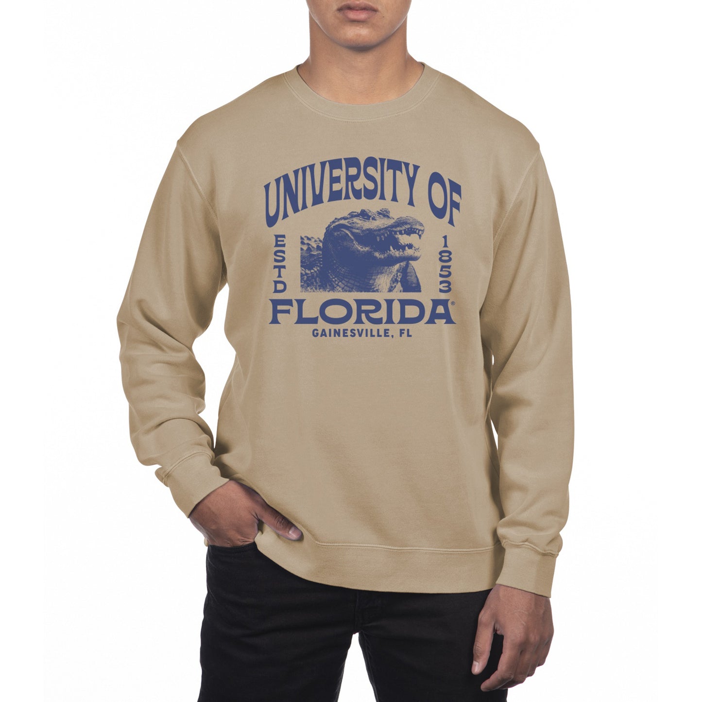 Men's Uscape Apparel Cream Florida Gators Pigment Dyed Fleece Crew Neck Sweatshirt