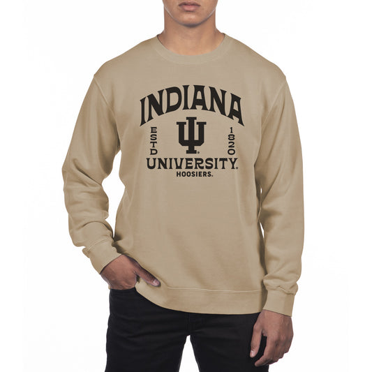 Men's Uscape Apparel Cream Indiana Hoosiers Pigment Dyed Fleece Crew Neck Sweatshirt