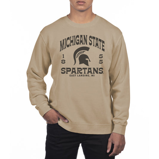 Men's Uscape Apparel Cream Michigan State Spartans Pigment Dyed Fleece Crew Neck Sweatshirt