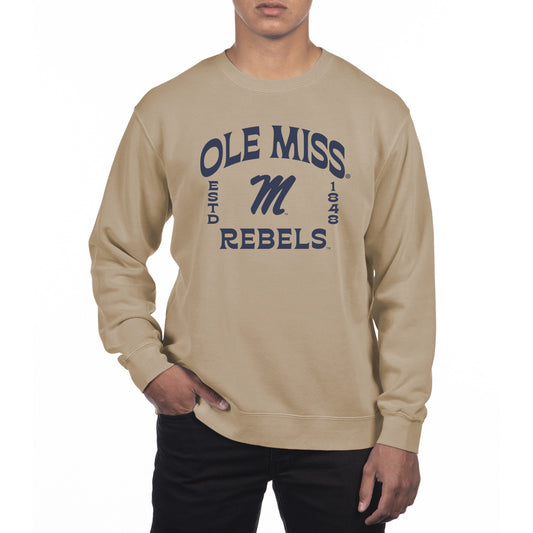 Men's Uscape Apparel Cream Ole Miss Rebels Pigment Dyed Fleece Crew Neck Sweatshirt