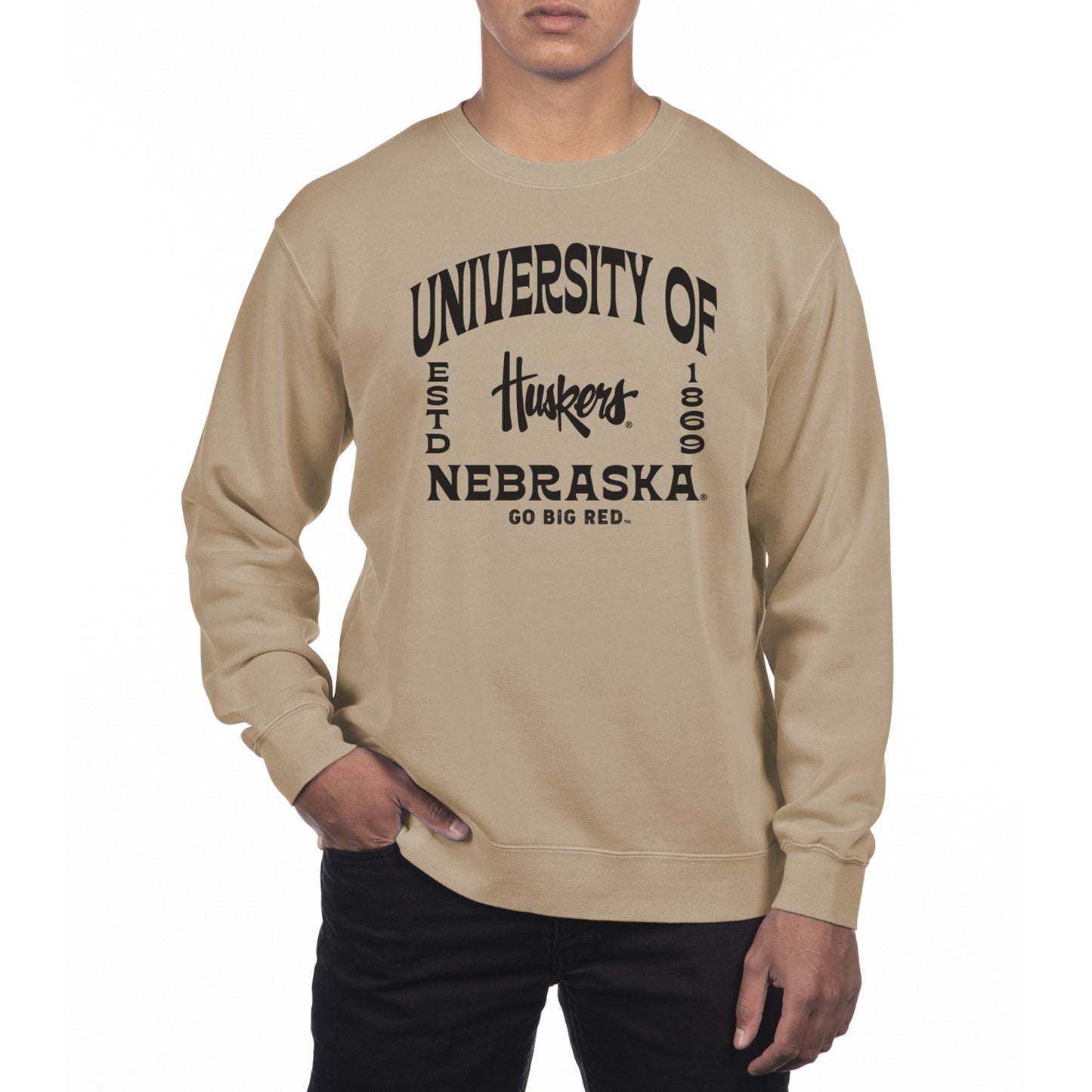 Men's Uscape Apparel Cream Nebraska Huskers Pigment Dyed Fleece Crew Neck Sweatshirt