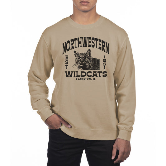 Men's Uscape Apparel Cream Northwestern Wildcats Pigment Dyed Fleece Crew Neck Sweatshirt