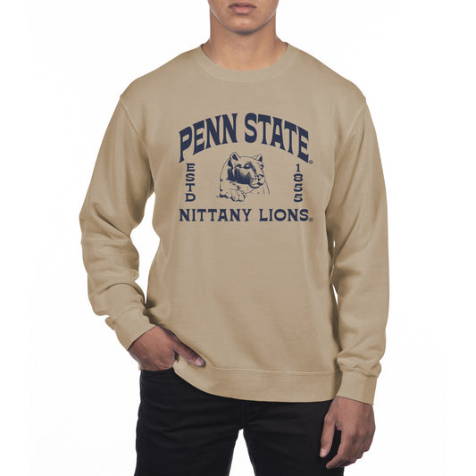 Men's Uscape Apparel Cream Penn State Nittany Lions Pigment Dyed Fleece Crew Neck Sweatshirt