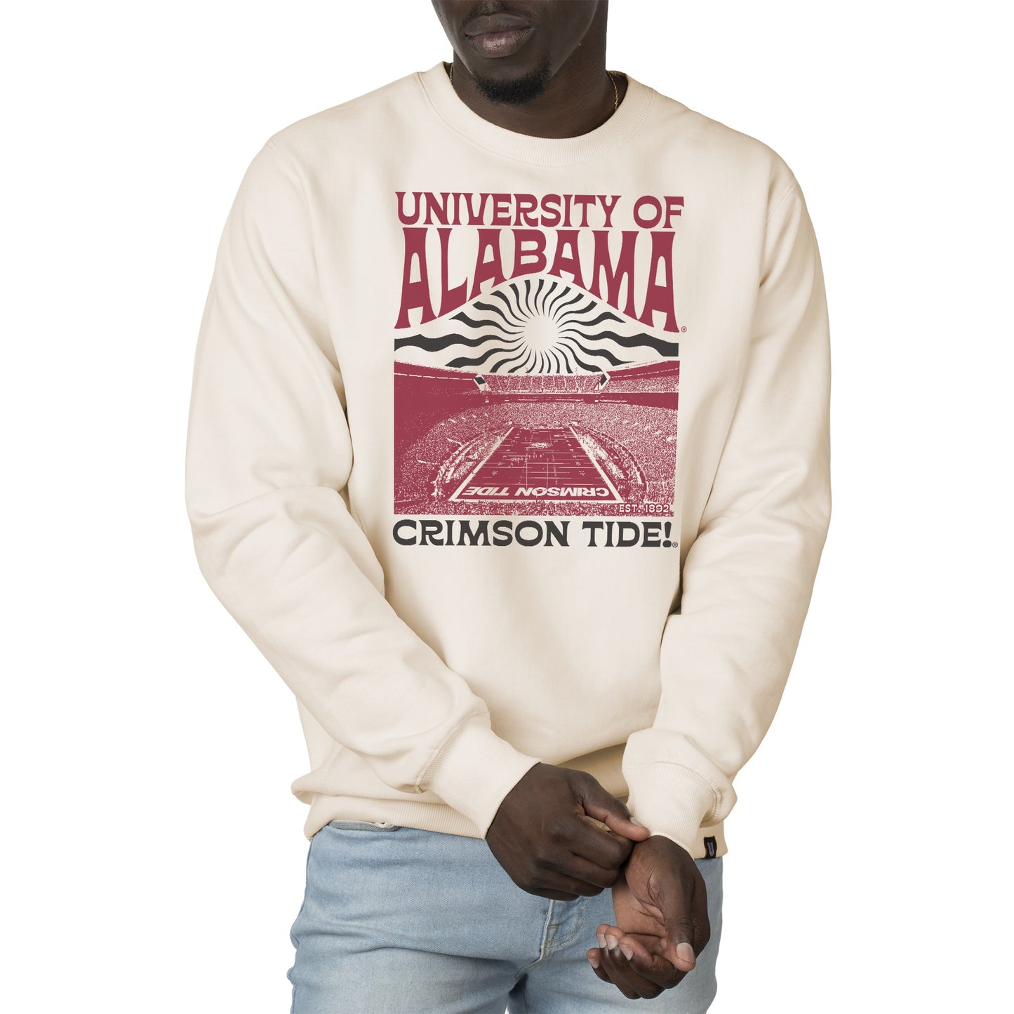 Men's Uscape Apparel Cream Alabama Crimson Tide Premium Heavyweight Crew Neck Sweatshirt