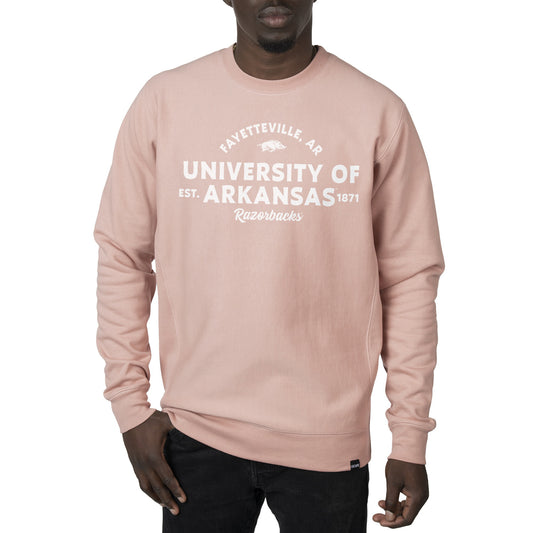 Men's Uscape Apparel Pink Arkansas Razorbacks Premium Heavyweight Crew Neck Sweatshirt