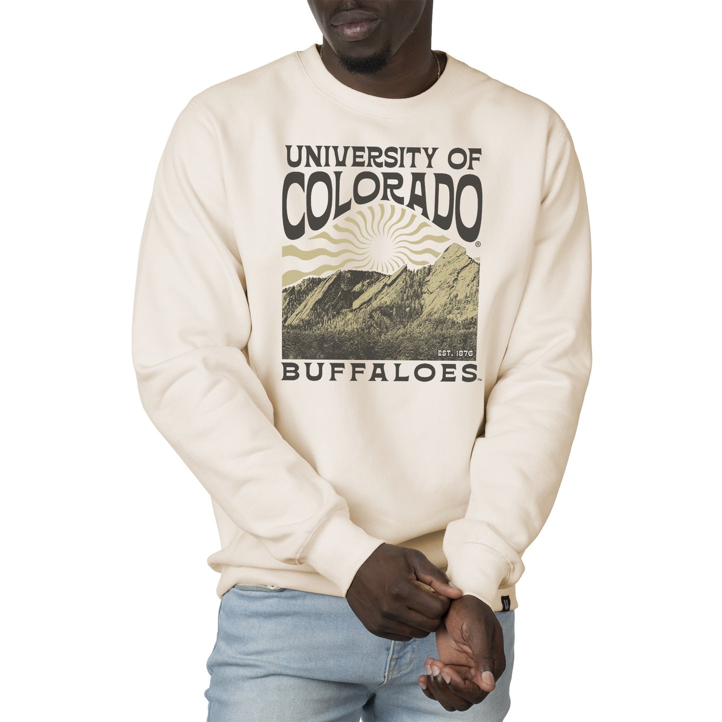 Men's Uscape Apparel Cream Colorado Buffaloes Premium Heavyweight Crew Neck Sweatshirt