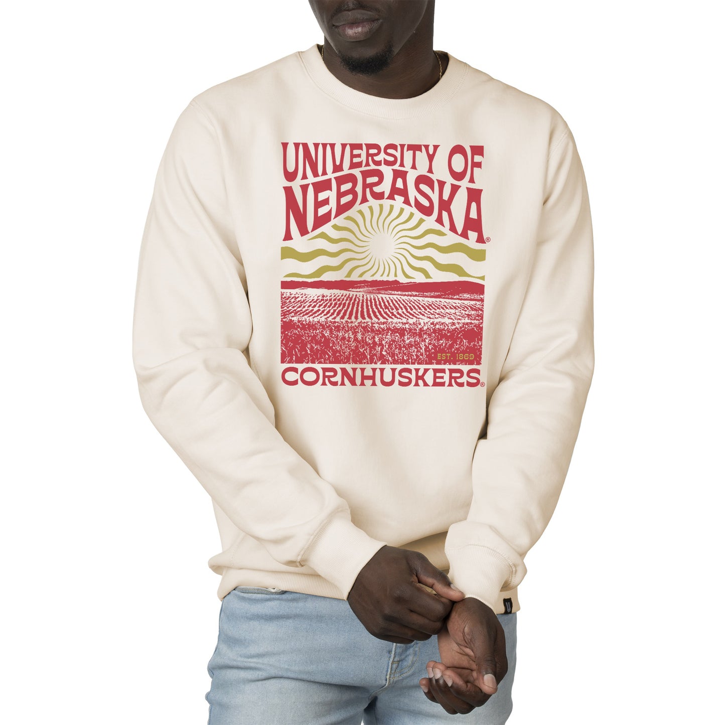 Men's Uscape Apparel Cream Nebraska Huskers Premium Heavyweight Crew Neck Sweatshirt