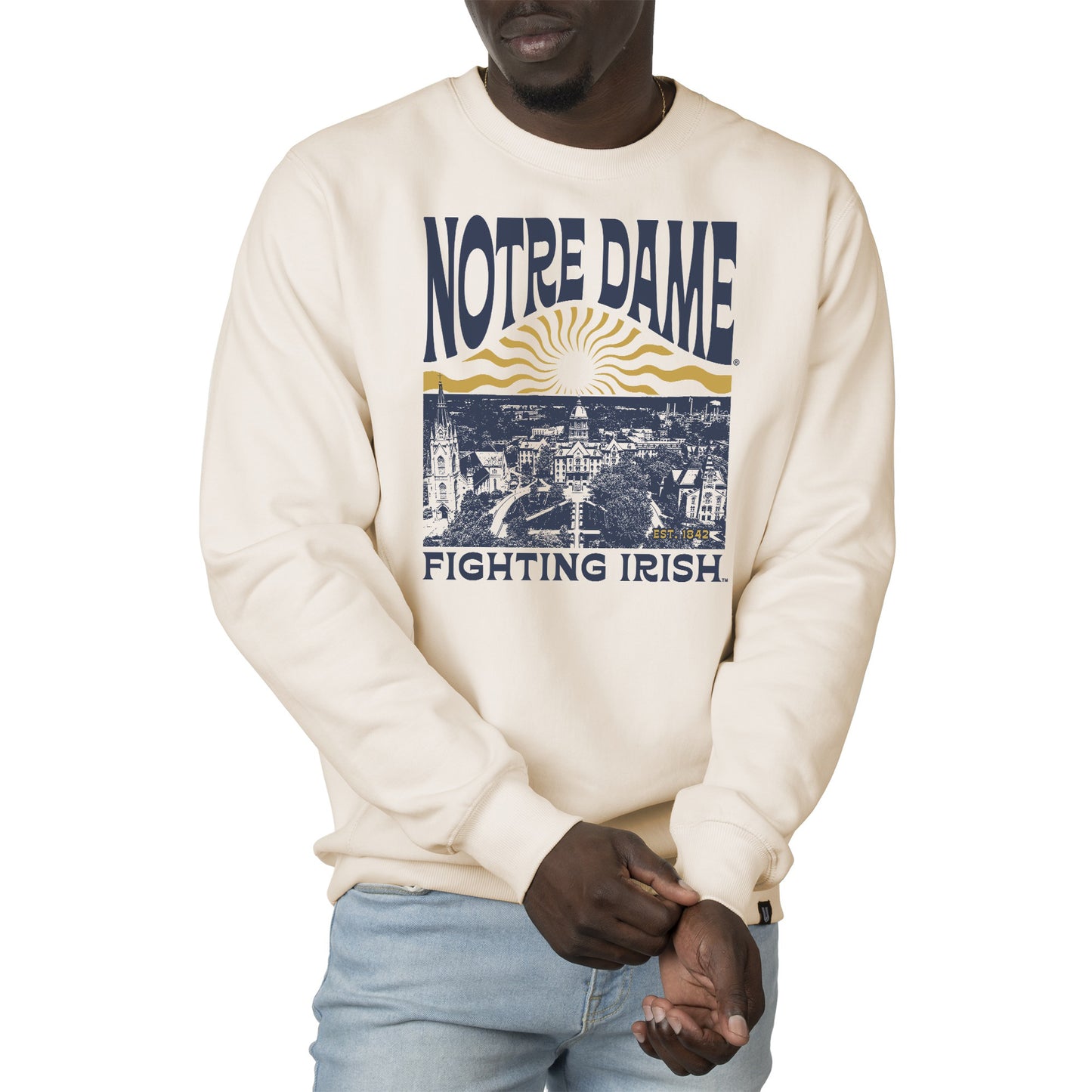 Men's Uscape Apparel Cream Notre Dame Fighting Irish Premium Heavyweight Crew Neck Sweatshirt