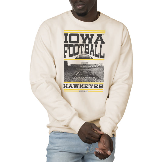 Men's Uscape Apparel Cream Iowa Hawkeyes Premium Heavyweight Crew Neck Sweatshirt