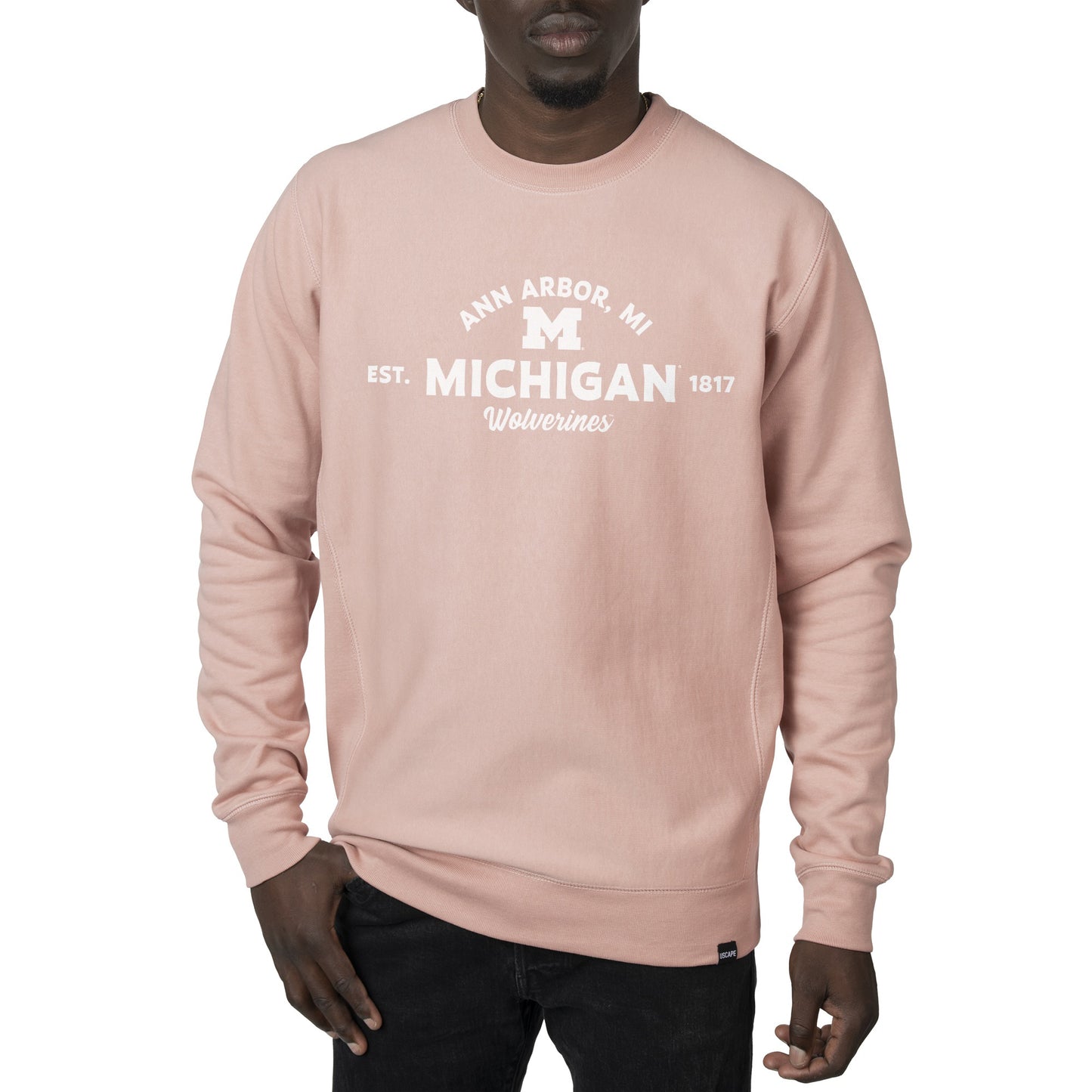 Men's Uscape Apparel Pink Michigan Wolverines Premium Heavyweight Crew Neck Sweatshirt