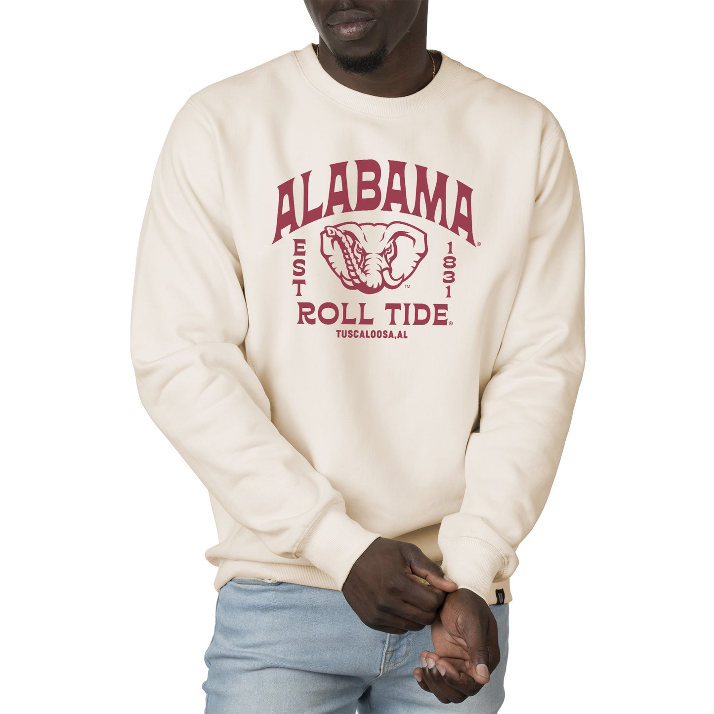 Men's Uscape Apparel Cream Alabama Crimson Tide Premium Heavyweight Crew Neck Sweatshirt