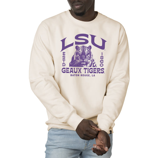 Men's Uscape Apparel Cream LSU Tigers Premium Heavyweight Crew Neck Sweatshirt