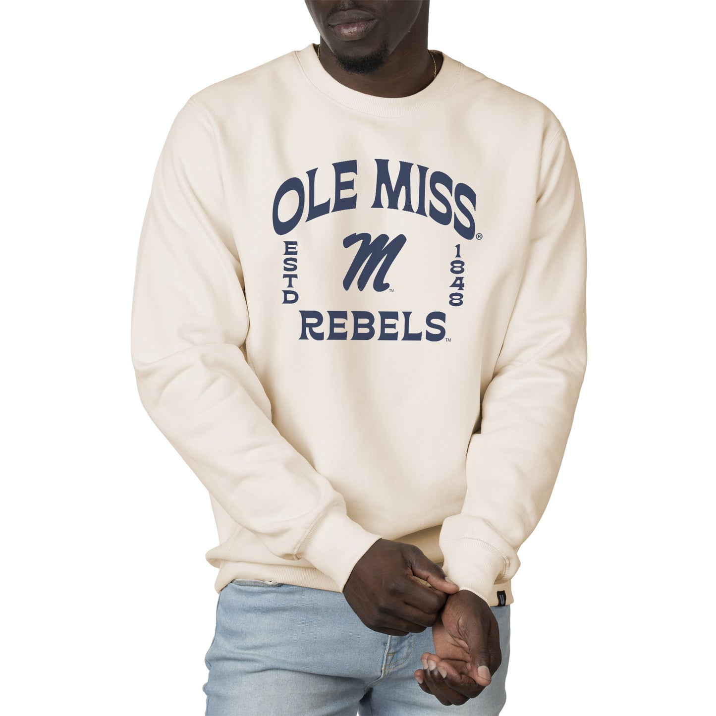 Men's Uscape Apparel Cream Ole Miss Rebels Premium Heavyweight Crew Neck Sweatshirt