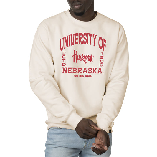 Men's Uscape Apparel Cream Nebraska Huskers Premium Heavyweight Crew Neck Sweatshirt