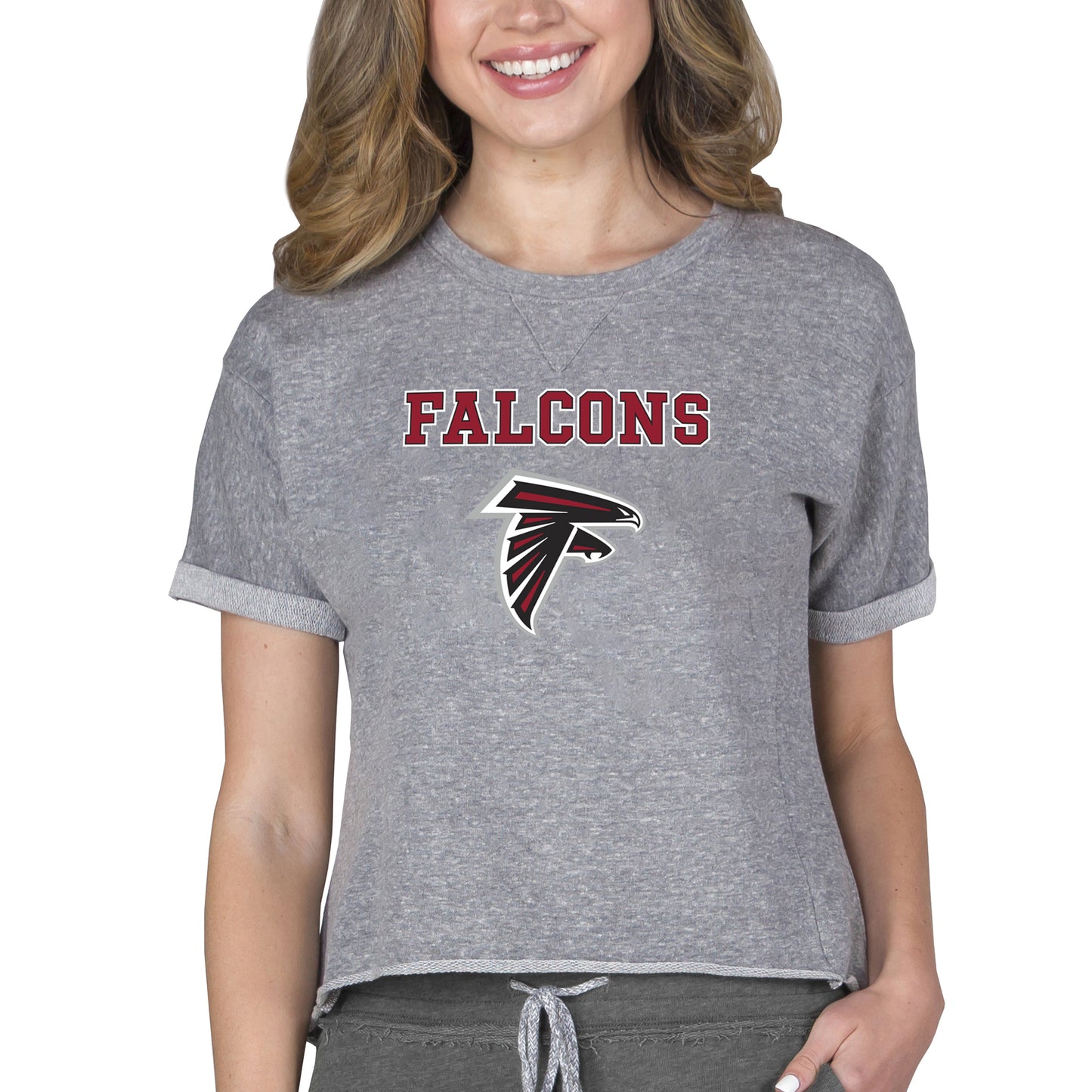 Women's Concepts Sport Heather Gray Atlanta Falcons Tri-Blend Mainstream Terry Short Sleeve Sweatshirt Top