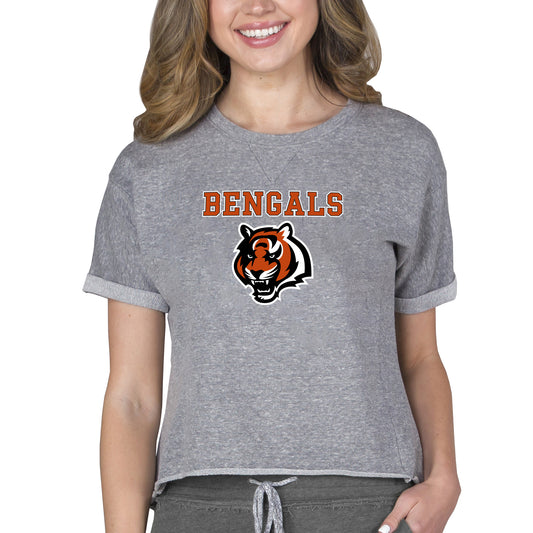 Women's Concepts Sport Heather Gray Cincinnati Bengals Tri-Blend Mainstream Terry Short Sleeve Sweatshirt Top