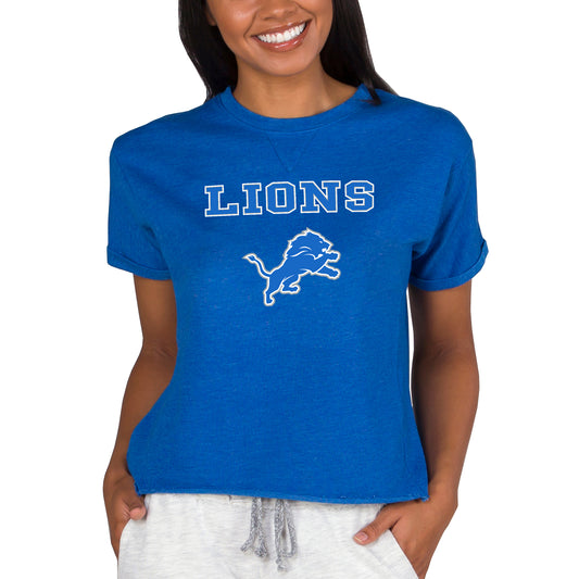 Women's Concepts Sport Blue Detroit Lions Tri-Blend Mainstream Terry Short Sleeve Sweatshirt Top